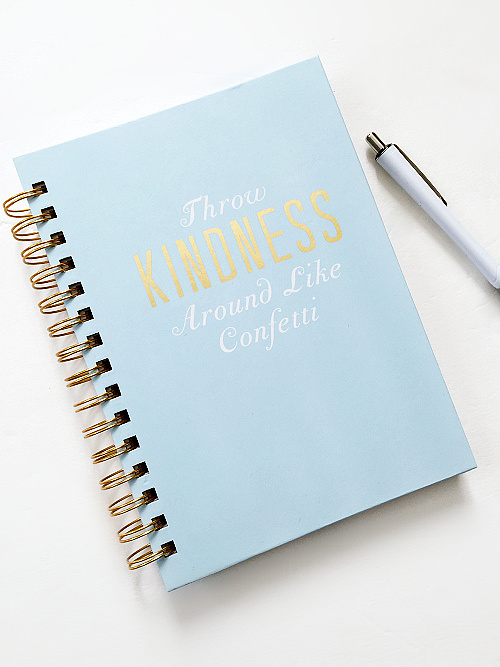 Small light blue spiral notebook with pen