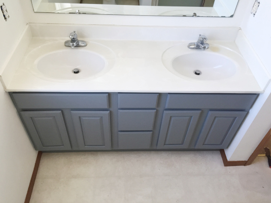 Freshly painted vanity in bathroom