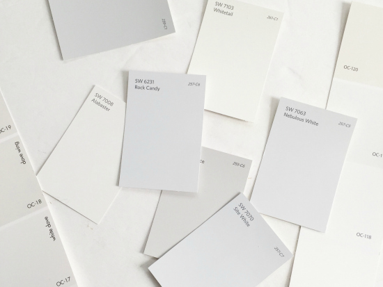 Variety of white paint swatches