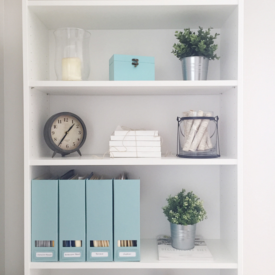 Styled shelves in office makeover