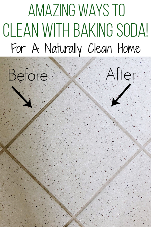 Grout lines before and after cleaning with baking soda
