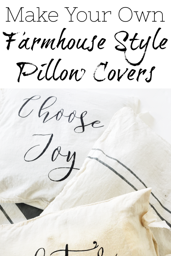 Easy, no sew farmhouse pillow covers made from vintage flour sacks