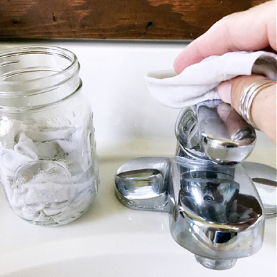 Using DIY Cleaning wipes to clean faucet