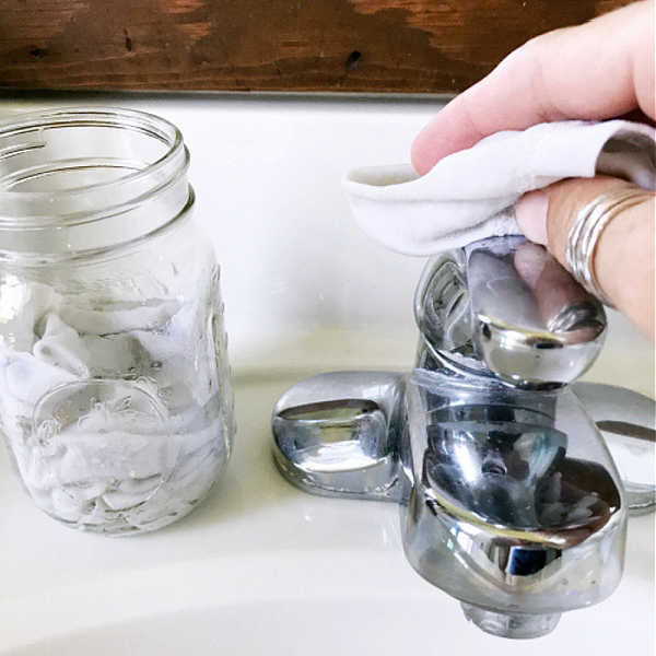 Using DIY Cleaning wipes to clean faucet