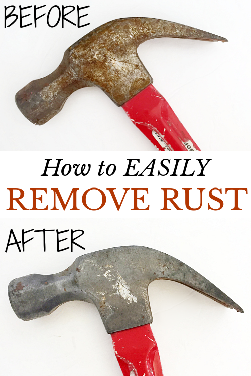 Before and after of rusty hammer cleaned with ketchup