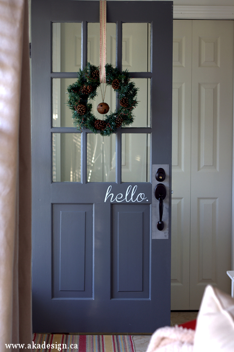 Vinyl "Hello" applied to front door