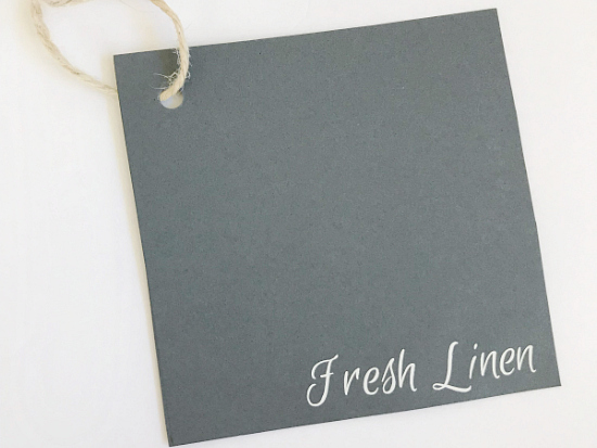 Cardstock drawer freshener with the words "Fresh Linen"