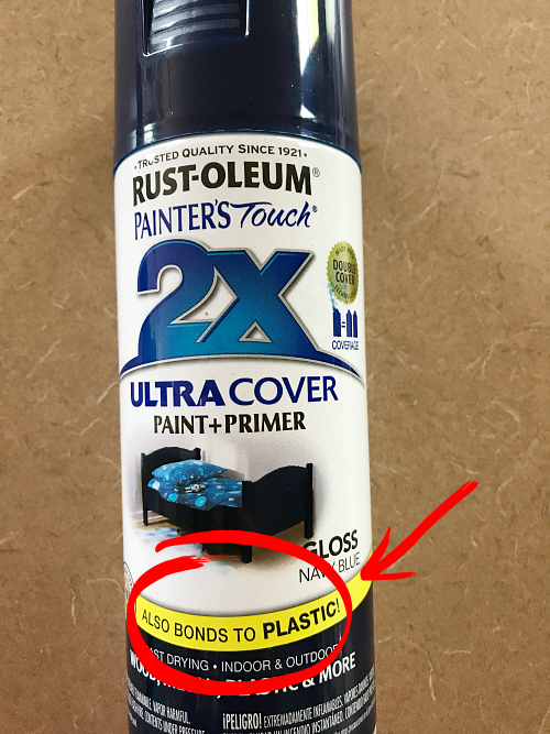 Spray paint labeled for use on plastic