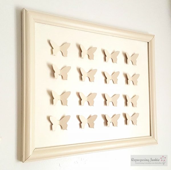 Cereal boxes cut to create butterfly framed art