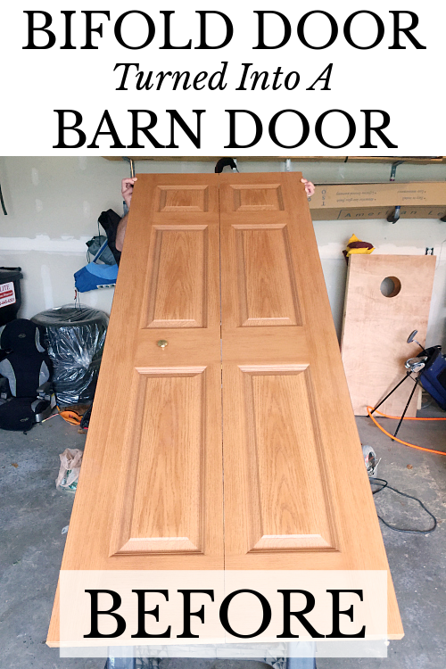 Builder grade bifold door before making it into a faux barn door