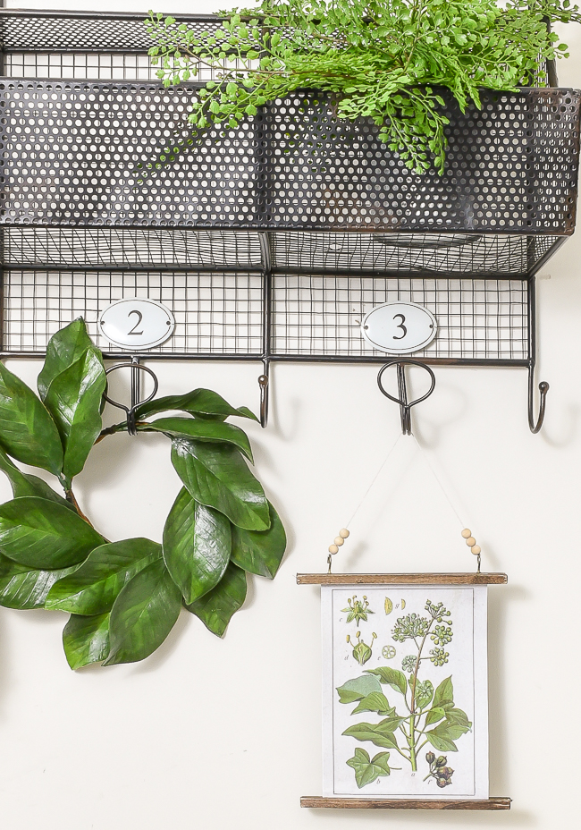 Hanging botanical print used as spring decor