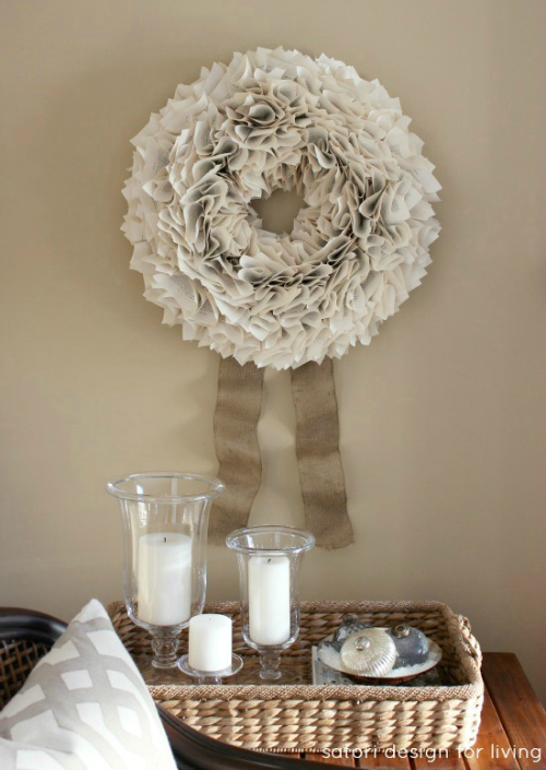 Book pages made into a wreath