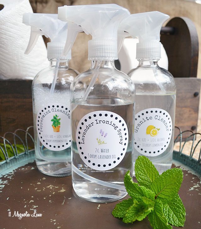 Free printable labels for cleaning spray, ironing spray, and granite cleaner