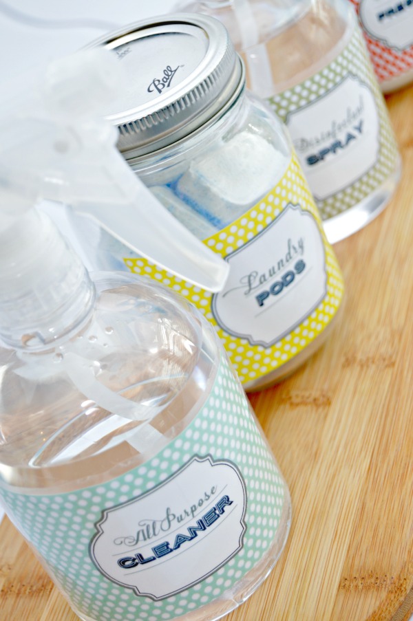 Free printable labels for all purpose cleaner, laundry pods, and disinfectant spray