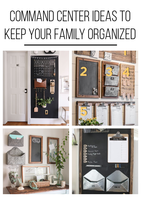 Collage showing different family command center ideas