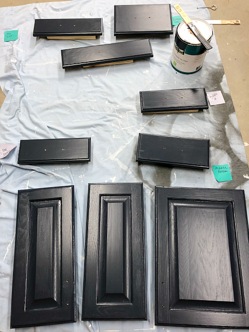 Doors and drawer fronts of vanity after painting