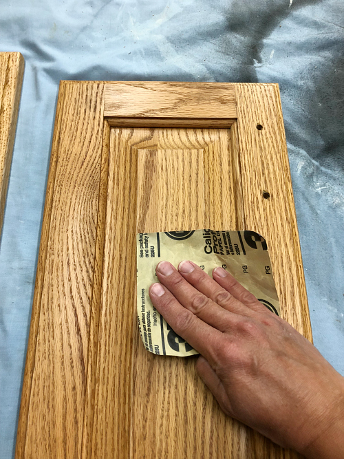 Sanding vanity door prior to painting