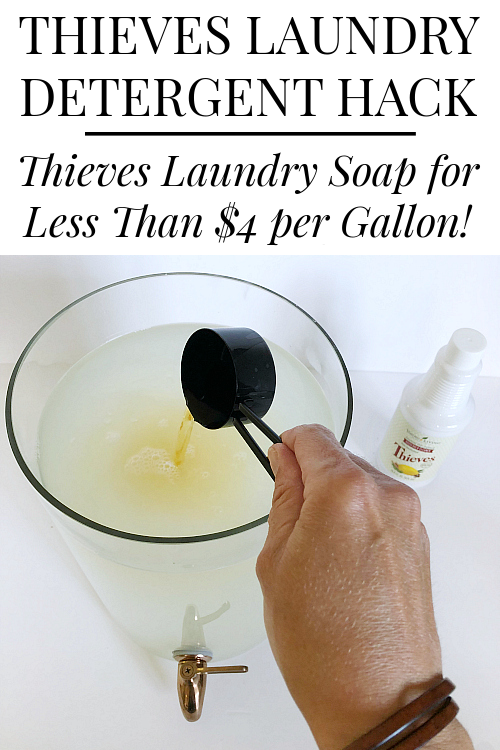 Adding Thieves Cleaner to DIY Thieves Laundry Soap