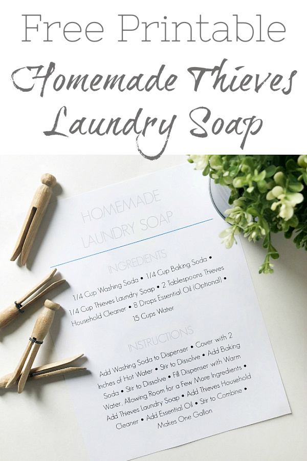 Free printable for our popular DIY Thieves Laundry Detergent