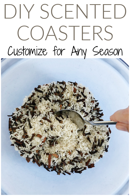 Stirring a mixture of rice and spices to make scented coasters