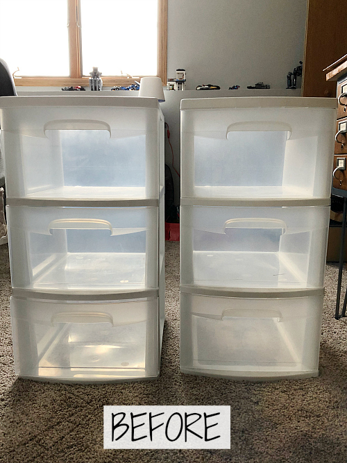 3 Drawer Plastic Storage prior to makeover