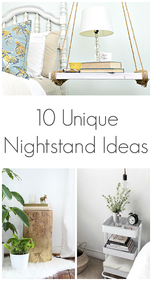 Loving these unique nightstand ideas, with everything from wood stools, to laundry baskets, to milk cans being used