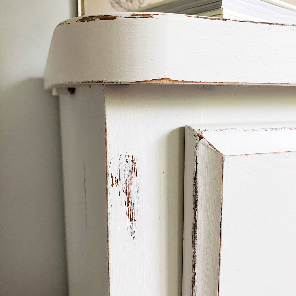 Close up of distressing on dresser