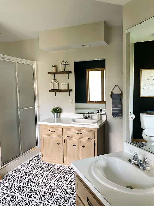 $100 Bathroom Makeover View of Vanities that have been redone