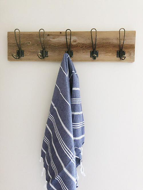 Finished DIY Towel Rack with Towel Hanging on Hook