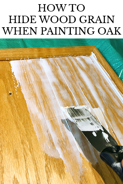 Applying joint compound to oak vanity door to fill in wood grain