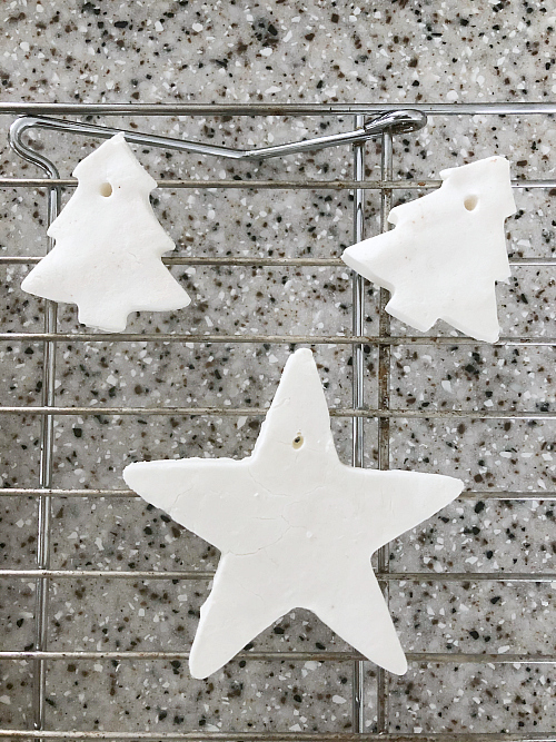 Homemade Clay Ornaments on a cooling rack