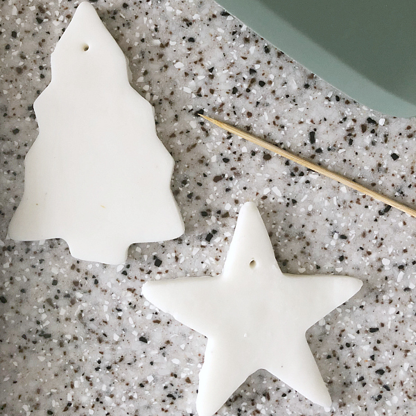 Hole Punched with Wood Skewer in top of Clay Ornaments