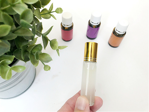 DIY Perfume made with essential oils in glass bottle