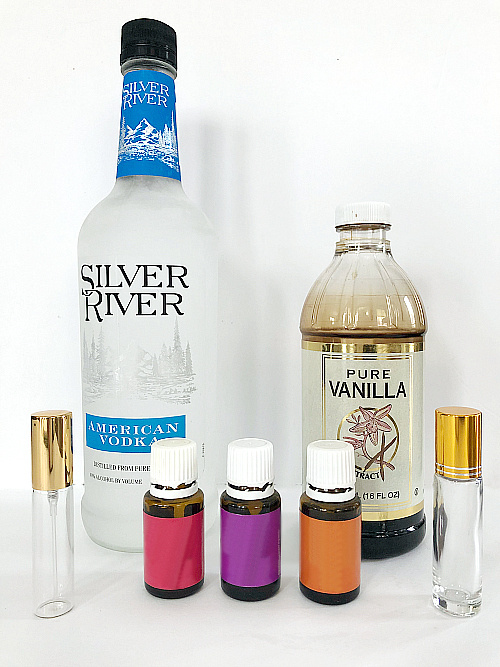 Ingredients needed to make homemade perfume: Vodka, essential oils, vanilla (optional) and roller balls