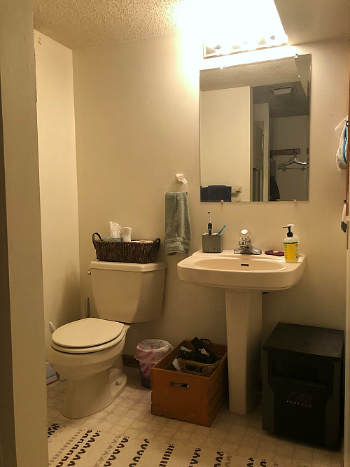 Bathroom before $100 Room Challenge