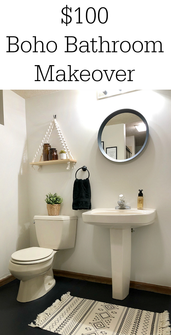 $100 Boho Bathroom Makeover Pinterest Image