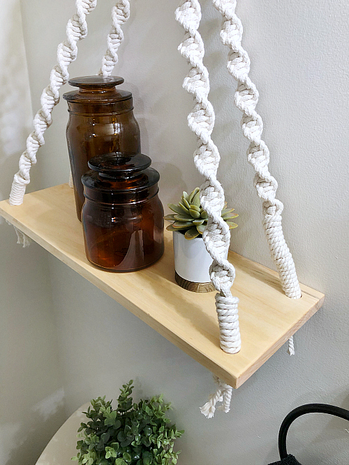 DIY Macrame Shelf in Boho Bathroom