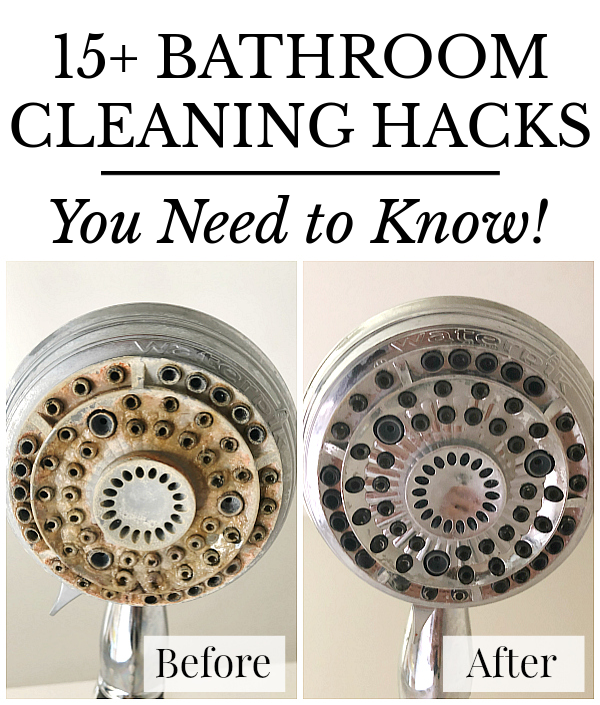 Before and after of shower head cleaned with vinegar