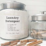Homemade laundry detergent in a glass canister