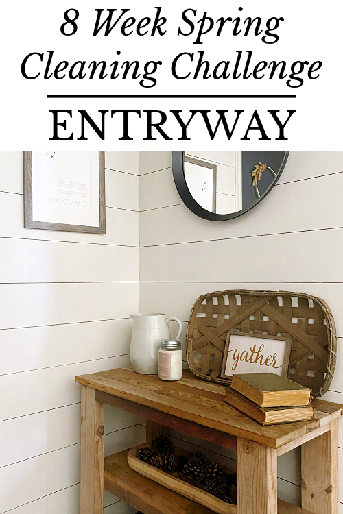 Entry nook with shiplap walls and a DIY wood table