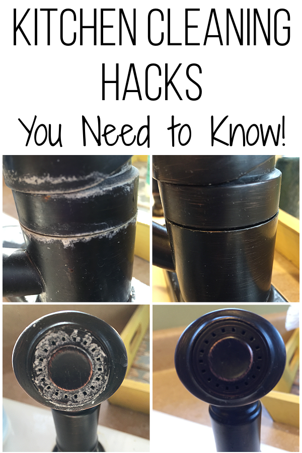 Before and after of mineral deposits on faucet cleaned with vinegar