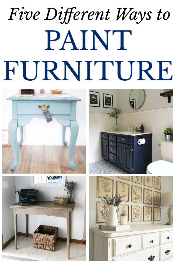 Collage showing various pieces of furniture painted with different painting techniques