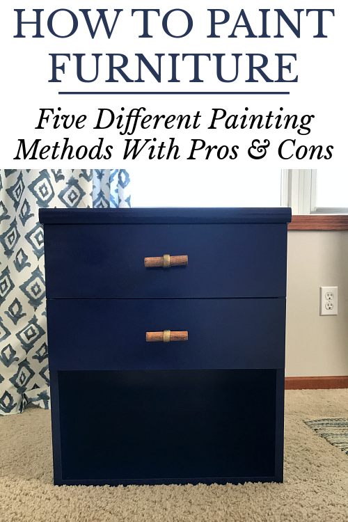 Navy nightstand painted with spray paint