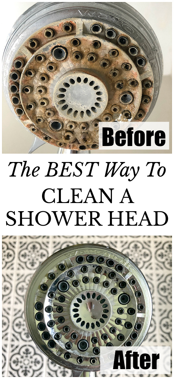 Before and after of shower head cleaned with vinegar