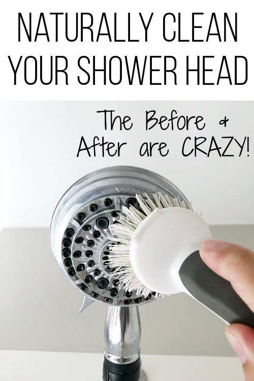 Cleaning shower head with scrubber brush