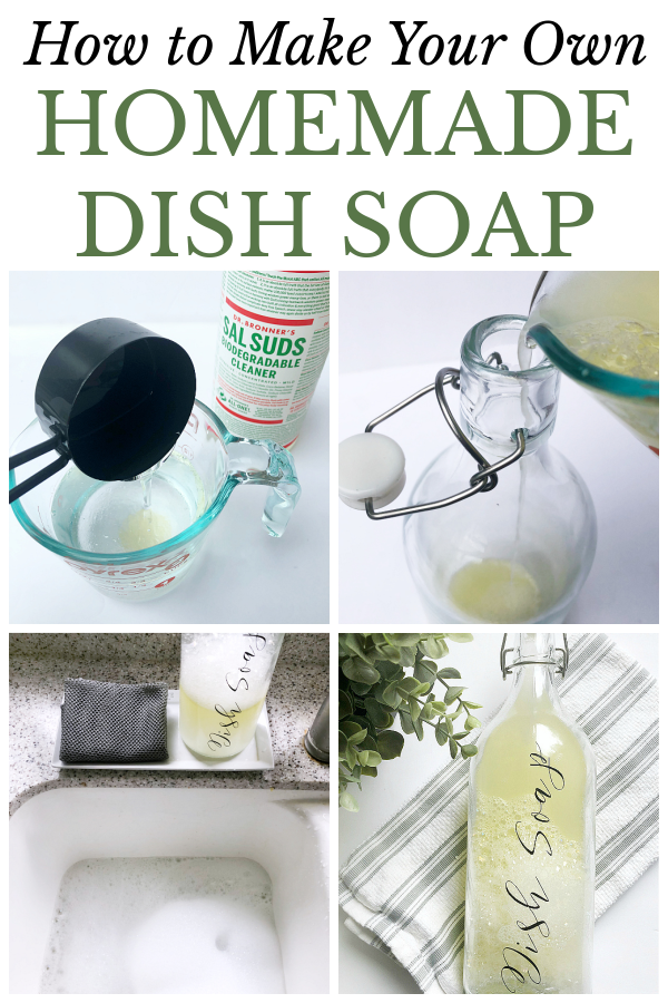 Collage of images showing how to make homemade dish soap