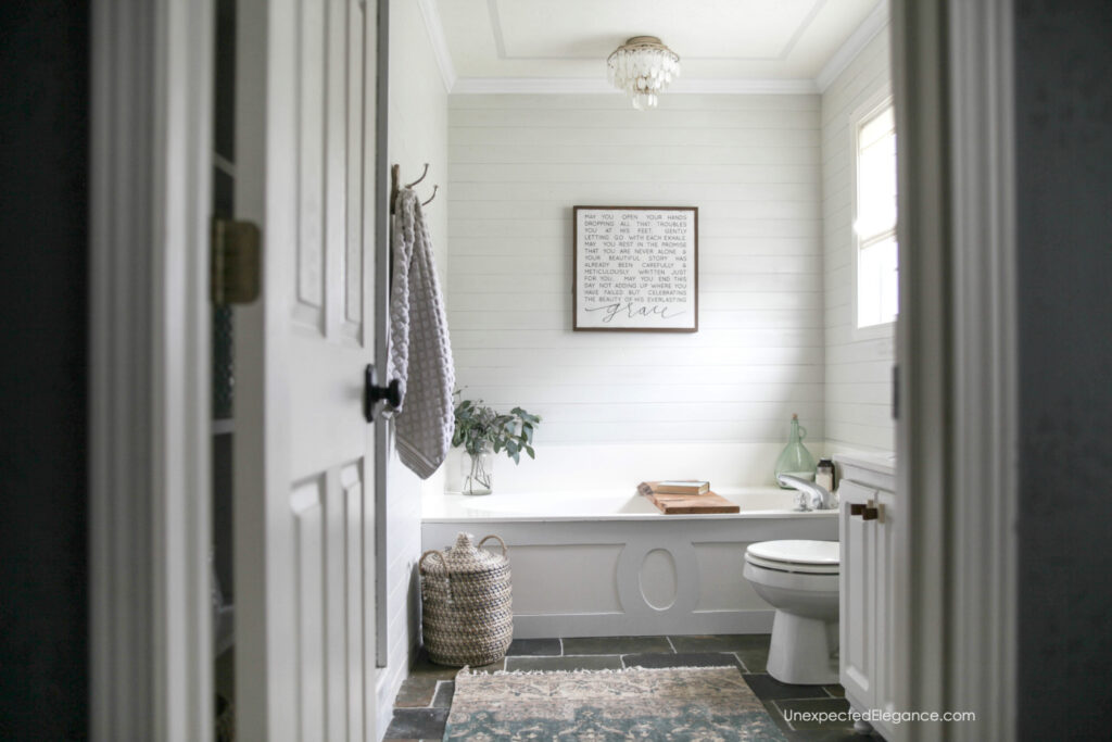 Updated tub surround using masonite