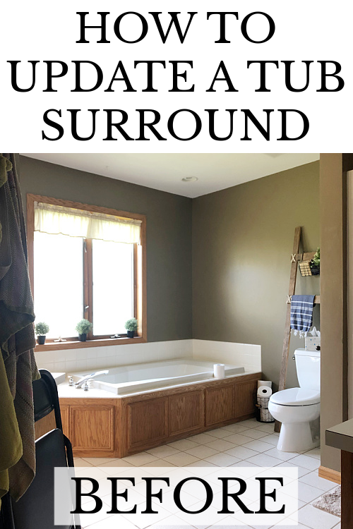 Oak panel tub surround before being updated with barnwood