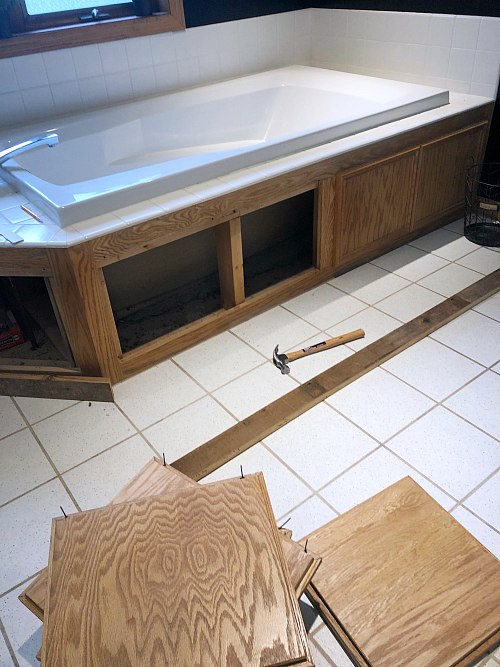 Removing oak paneling from tub surround