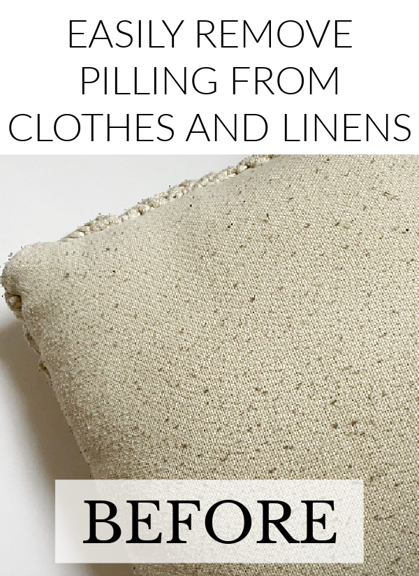 Throw pillow filled with pilling (lint balls) prior to removing them